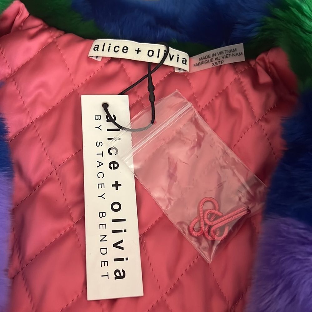 NEW Alice+Olivia coat striped multicolored faux fur size XS - Picture 10 of 16
